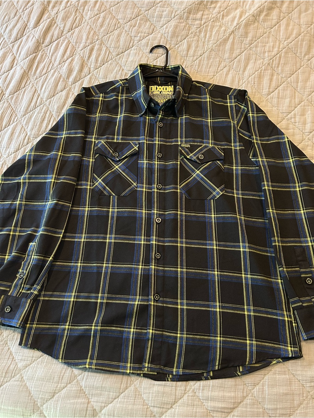 DIXXON Black Plaid Button-Down with Yellow & Blue Lines